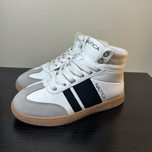 Nautica Kids White High-Top Sneakers with Black Stripes and Gum Sole 13